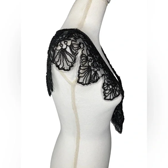 Vintage Black Beaded Mesh Floral Design Bolero Collar Shaw Belt Multi-way Piece - Picture 9 of 16